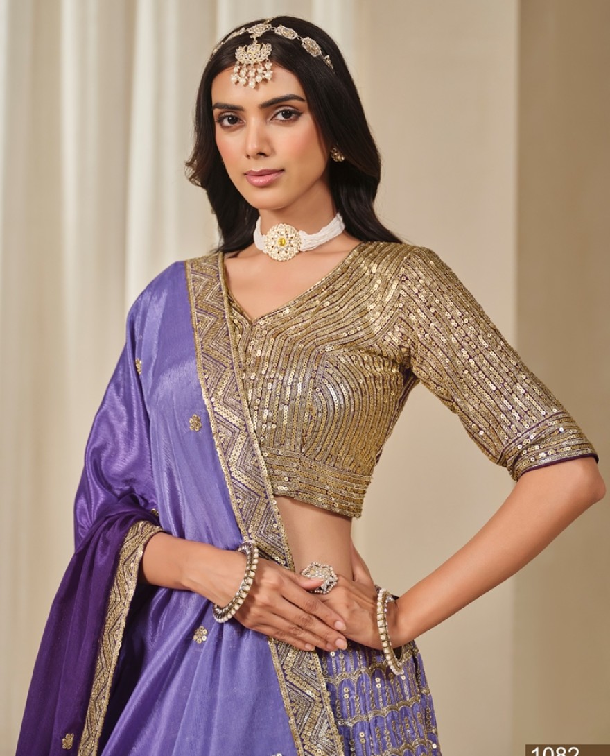 1082-purple - Embroidered Work Chinon Designer Lehenga Choli in Purple and Violet for Women